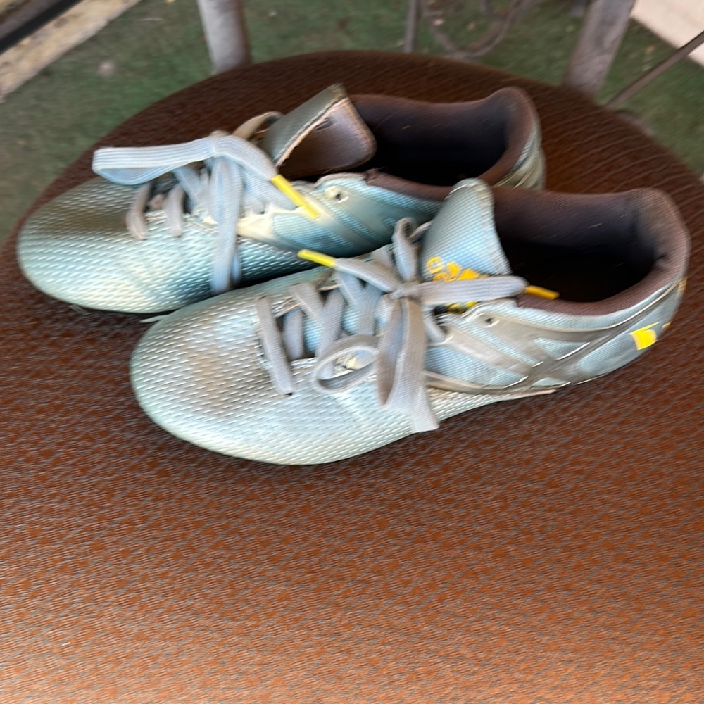 Adidas Blue and Yellow Low-Top Sneakers with Mesh Upper soccer